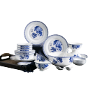 洛威 青花瓷骨瓷碗碟套裝家用景德鎮碗盤餐具組合 花開富貴28頭
