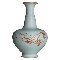 汝窯青瓷花瓶擺件手工中式景德鎮仿古瓷器