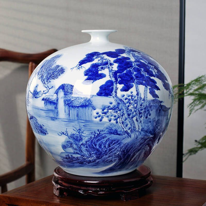 景德鎮陶瓷器花瓶電視機擺件新中式青花瓷插花器