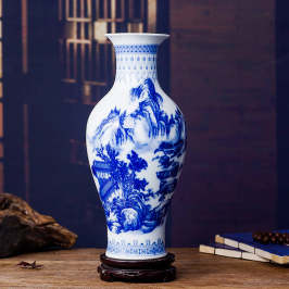 景德鎮陶瓷器 青花瓷釉中彩山水大花瓶 擺件家居裝飾工藝品
