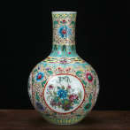 景德鎮陶瓷花瓶仿古手繪琺瑯彩粉彩四面開壇花鳥天球瓶