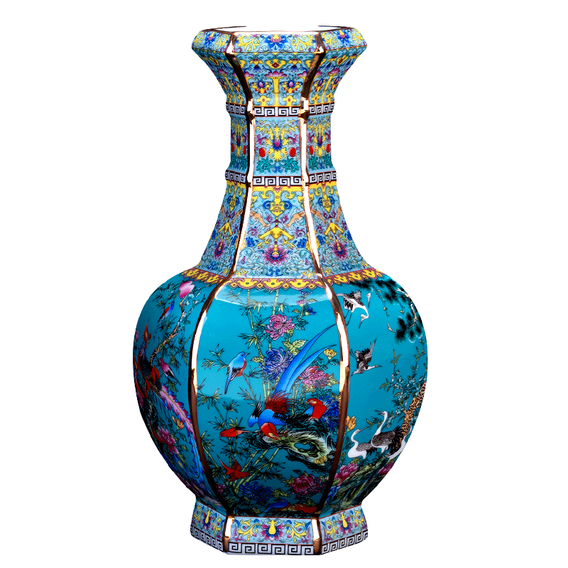 乾隆復古中式景泰藍琺瑯彩花瓶擺件