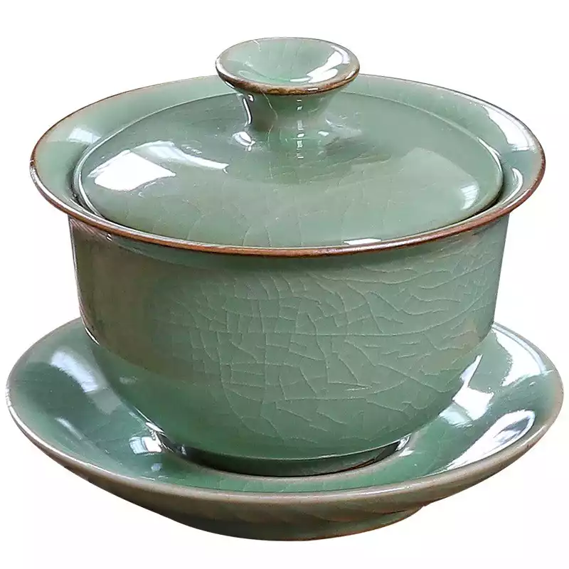 红铁普青瓷盖碗茶杯大号哥窑陶瓷功夫茶具