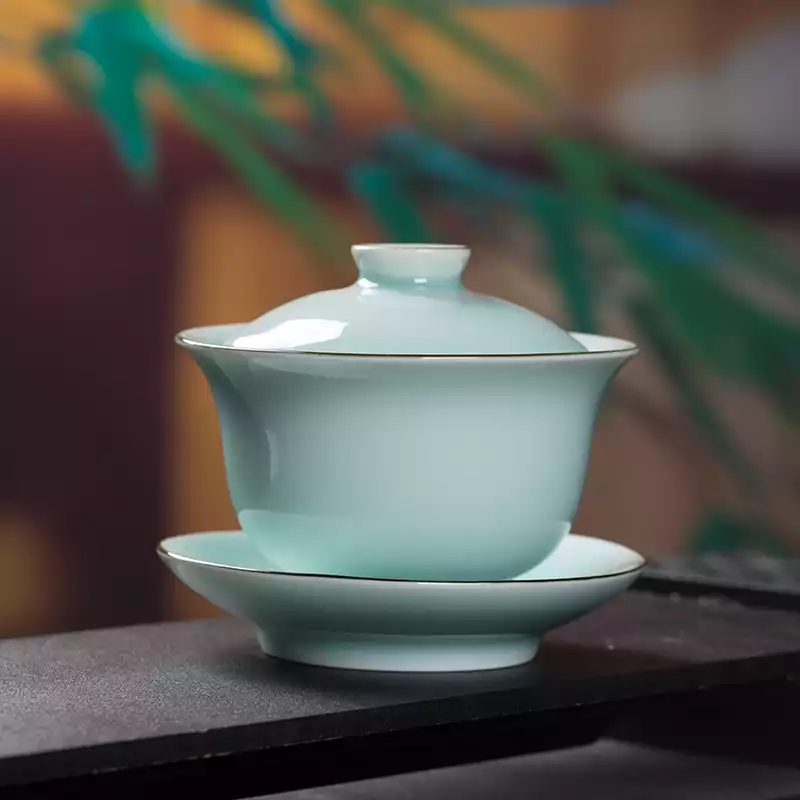 龙泉青瓷盖碗三才功夫茶具中式大号敬茶杯