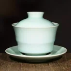 純手工青瓷蓋碗家用功夫茶具三才竹節蓋碗