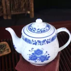 釉下青花玲瓏茶壺大號景德鎮陶瓷茶具