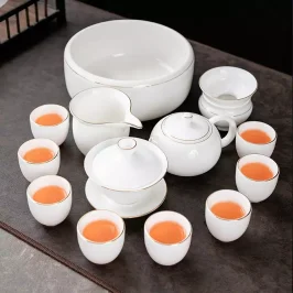 中國白羊脂玉瓷素燒白瓷功夫茶具套裝