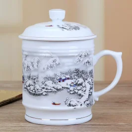 景德鎮大容量陶瓷茶杯男辦公帶蓋釉中彩白瓷水杯