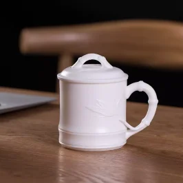 德化羊脂玉白瓷茶杯陶瓷帶蓋辦公室水杯