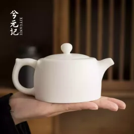 羊脂玉瓷素燒茶壺家用德化白瓷過濾井欄單壺