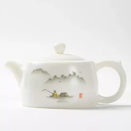 德化羊脂玉瓷白瓷手繪山水水墨高檔茶壺