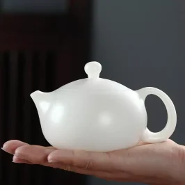 德化白瓷茶壺羊脂玉手工素燒純白無釉功夫茶具