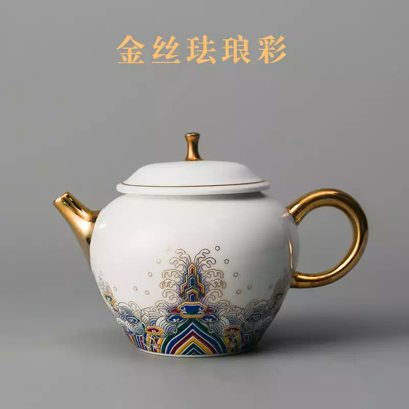 白瓷金丝珐琅彩陶瓷茶壶彩绘功夫茶具