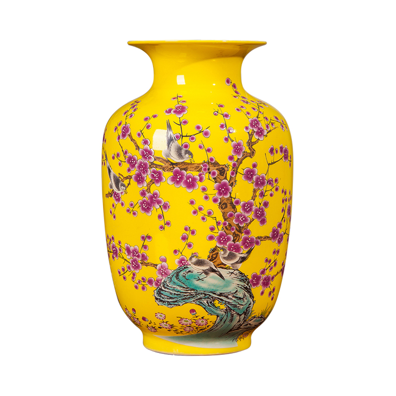 景德鎮陶瓷器黃色小花瓶插花擺件中式客廳博古架家居裝飾品工藝品