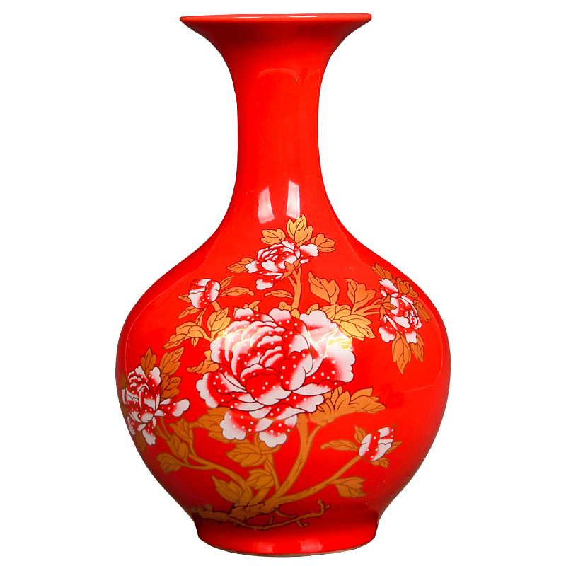 景德鎮陶瓷器中國紅色花瓶插花器家居客廳小瓷瓶擺件結婚裝飾品h1