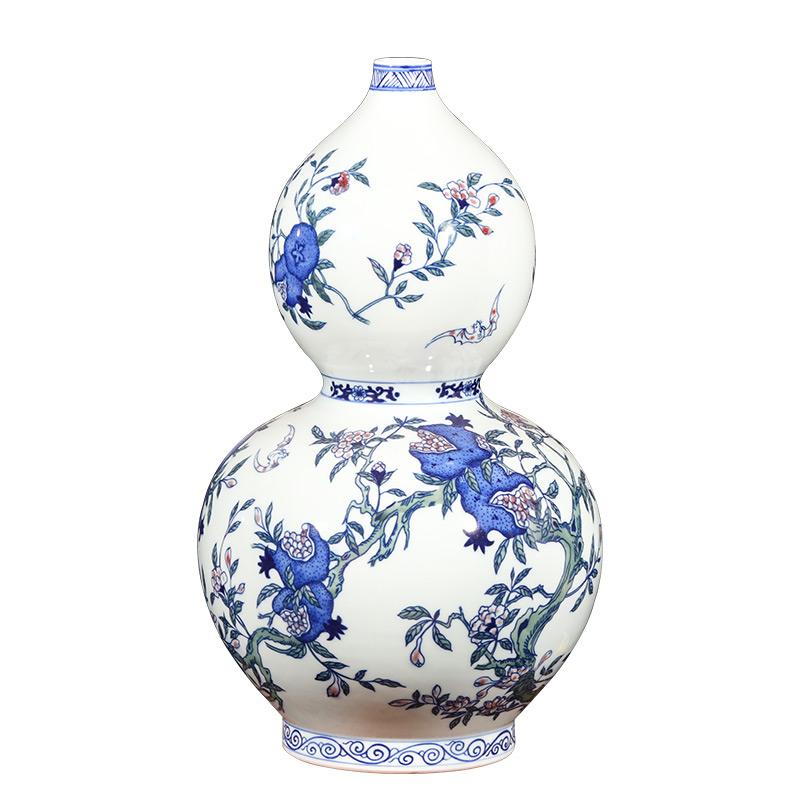 景德鎮陶瓷器手繪仿古青花瓷福壽風水葫蘆花瓶中式客廳裝飾品擺件