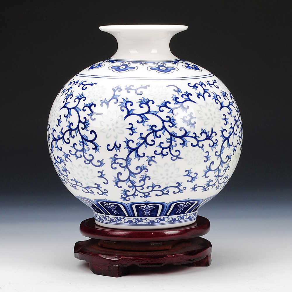 景德鎮陶瓷器青花玲瓏骨瓷薄胎小花瓶插花現代中式客廳裝飾品擺件
