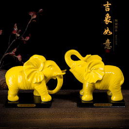 陶瓷工艺品红色大象摆件 一对办公家居饰品客厅招财风水镇宅白象