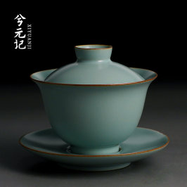 汝窯蓋碗單個開片陶瓷泡茶茶杯茶具帶蓋高端大號不燙手三才茶碗