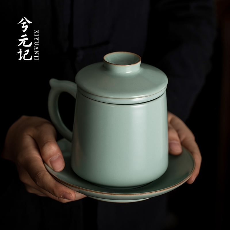 汝窯開片可養茶杯家用陶瓷過濾茶水分離泡茶杯辦公室個人專用杯子