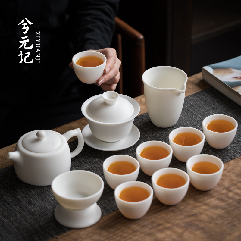 德化羊脂玉素燒白瓷功夫高端茶具套裝家用辦公室會客蓋碗茶壺茶杯