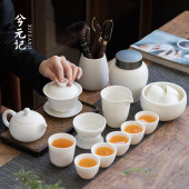 整套高檔羊脂玉瓷素燒茶壺功夫茶具套裝白瓷蓋碗茶杯辦公會客家用