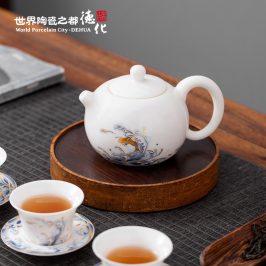 德化陶瓷茶壶泡茶茶壶单壶茶壶陶瓷大容量茶壶大号羊脂玉烤花描金