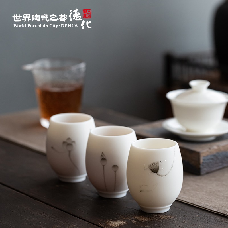 德化陶瓷羊脂玉白瓷茶杯品茗杯單杯男女士個人專用手繪高檔主人杯