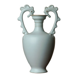 汝瓷雙龍盤口瓶擺件景德鎮陶瓷汝窯花瓶客廳復古家居裝飾工藝禮品