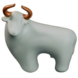 汝窯小牛擺件景德鎮陶瓷辦公室桌面裝飾品瓷器復古青瓷新年吉祥物