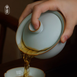 汝窯蓋碗茶杯單個大號泡茶碗景德鎮汝瓷三才杯手工陶瓷茶具冰裂釉
