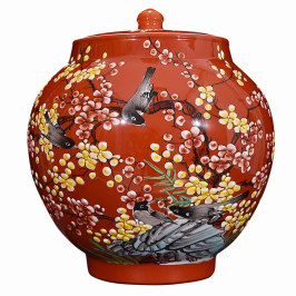 景德鎮陶瓷器手繪花瓶花插客廳擺件儲物罐茶葉罐新中式裝飾工藝品